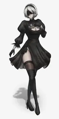 Woman in a black dress and boots