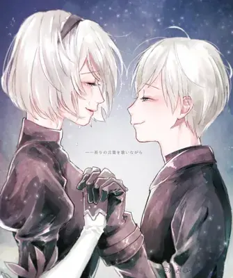 Two anime guys with white hair and black clothes