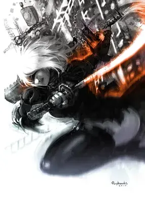 Black and white anime character with a sword