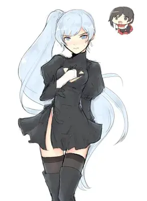 Drawing of a girl with long white hair and a black dress