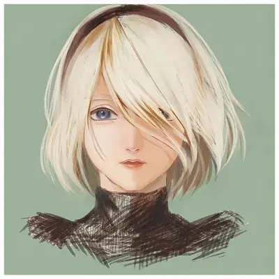 Drawing of a blonde woman with blue eyes