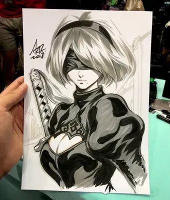 Drawing of a girl with a gun
