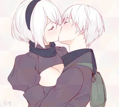 Couple kissing in the middle of a triangle
