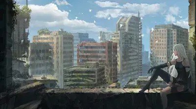 Thumbnail of Woman sitting on a ledge looking out over a city - 2B Sexy