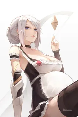 Woman in a white dress and black stockings