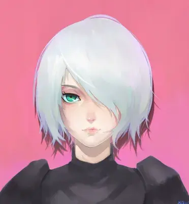 Girl with blue hair and green eyes