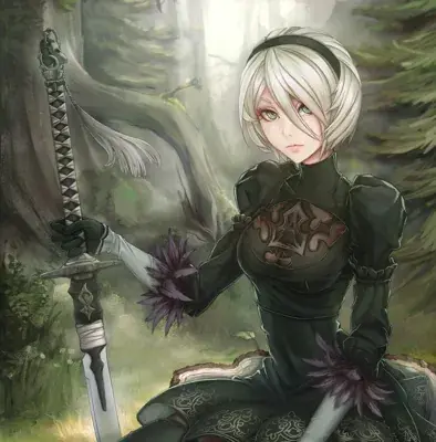 Girl in a black dress holding a sword
