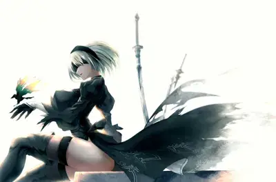 Woman in black dress holding a sword