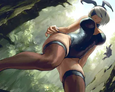 Woman in a bikini and a bird on her head