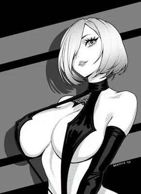 Woman in a black and white outfit