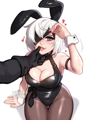 Cartoon character with a bunny ears and a black top