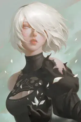 Woman with white hair and black dress