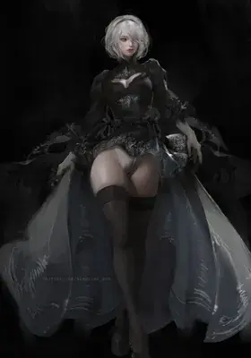 Woman in a black dress and a white dress