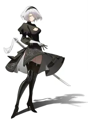 Woman in black and white clothes with a sword