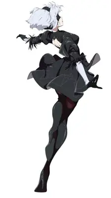 Woman in black and white clothes with a white hair
