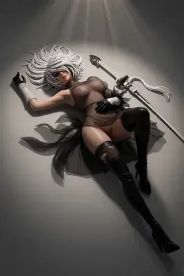 Thumbnail of 2B from NieR Automata Lying Down in Gothic-Lolita Outfit