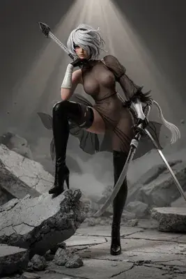 Thumbnail of 2B from NieR Automata in Post-Apocalyptic Combat Pose