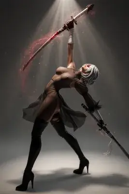 Thumbnail of 2B in NieR Automata Action Pose