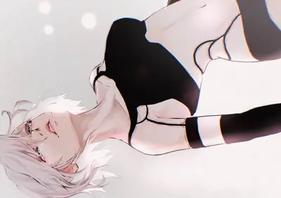 Fan art of 2B (YoRHa No.2 Type B) from NieR: Automata lying down with a black dress and blindfold.