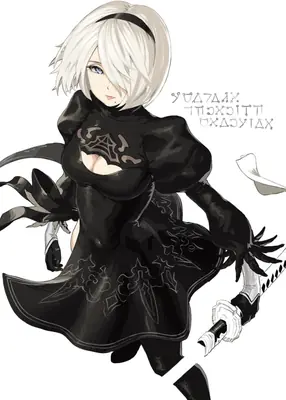 Fan art of 2B (YoRHa No.2 Type B) from NieR: Automata, depicted in a black gothic-lolita dress with a blindfold and sword.