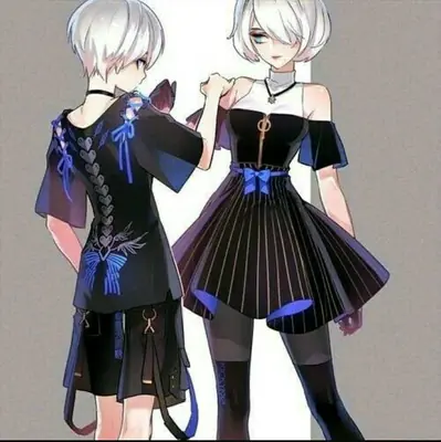 Fan art of 2B (YoRHa No.2 Type B) from NieR: Automata depicted in a gothic-lolita style outfit with a black dress and blue accents.