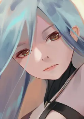 Digital illustration of 2B (YoRHa No.2 Type B) from NieR: Automata with light blue hair and a blindfold.