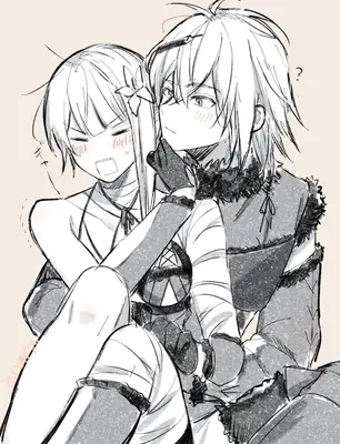 Black-and-white fan art of 2B and 9S from NieR: Automata, showing a close emotional moment between the two characters.