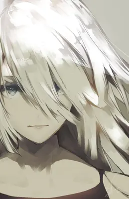 Close-up of 2B from NieR: Automata, a white-haired android with a blindfold, depicted in a digital illustration.
