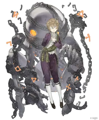 2B (YoRHa No.2 Type B) from NieR: Automata depicted in a gothic-lolita style outfit with a large mechanical entity and chains in the background.