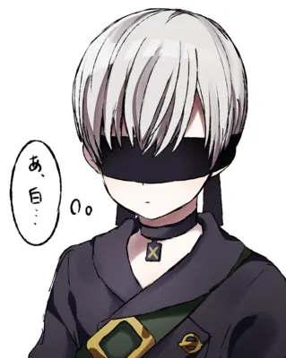 Fan art of 2B (YoRHa No.2 Type B) from NieR: Automata wearing a gothic-lolita style outfit with a blindfold and choker.