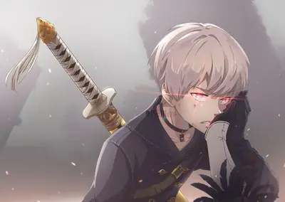 Fan art of 2B (YoRHa No.2 Type B) from NieR: Automata, depicted with a blindfold and sword in a dramatic pose.