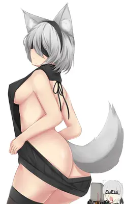 Fan art of 2B (YoRHa No.2 Type B) from NieR: Automata depicted with cat ears and a tail in a revealing black outfit.