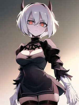 2B (YoRHa No.2 Type B) from NieR: Automata depicted in a gothic-lolita style outfit with horns and red eyes.