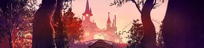 Digital illustration of 2B (YoRHa No.2 Type B) from NieR: Automata standing in a gothic forest with a castle in the background.