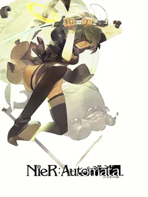 Fan art of 2B (YoRHa No.2 Type B) from NieR: Automata in a dynamic combat stance with a sword.
