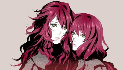 Fan art illustration of 2B (YoRHa No.2 Type B) from NieR: Automata with long magenta hair and green eyes.