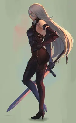 Digital illustration of 2B (YoRHa No.2 Type B) from NieR: Automata, depicted in a gothic-lolita style outfit with a blindfold and sword.