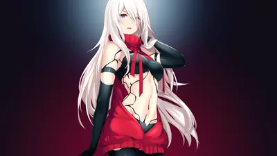 Digital illustration of 2B (YoRHa No.2 Type B) from NieR: Automata wearing a red and black gothic-lolita style outfit with a blindfold.