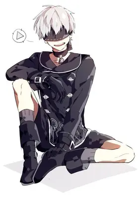 Fan art of 2B (YoRHa No.2 Type B) from NieR: Automata, depicted in a gothic-lolita outfit with a blindfold and seated pose.