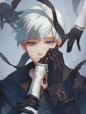 2B (YoRHa No.2 Type B) from NieR: Automata depicted in a digital illustration with silver hair, black gloves, and a gothic-lolita style outfit, her blindfold partially removed.