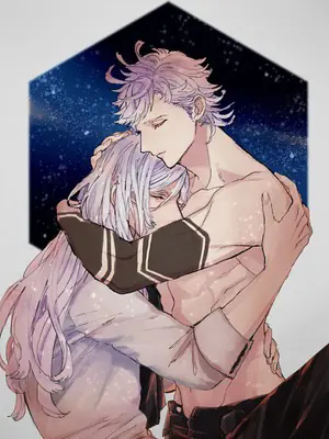Fan art of 2B and 9S from NieR: Automata embracing under a starry sky.