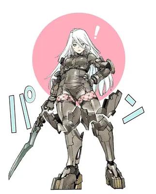 2B (YoRHa No.2 Type B) from NieR: Automata standing with a sword, wearing her signature gothic-lolita combat outfit.