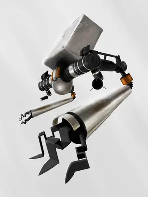Digital illustration of 2B from NieR: Automata shown in a dynamic, fragmented pose against a plain background.