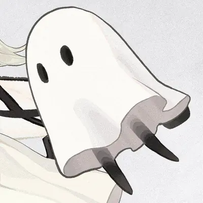 A digital illustration of 2B from NieR: Automata wearing a white ghost-like hood with black eye holes and clawed hands.