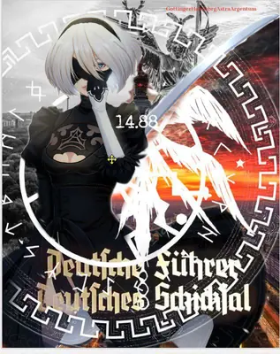 Fan art of 2B (YoRHa No.2 Type B) from NieR: Automata wearing a black gothic-lolita dress with a blindfold and holding a sword.