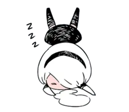 A fan art illustration of 2B (YoRHa No.2 Type B) from NieR: Automata, depicted in a chibi style with a blindfold and white hair.