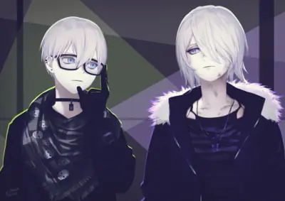 Digital illustration of 2B and 9S from NieR: Automata, featuring white-haired characters in gothic-lolita style with distinct facial features and clothing.
