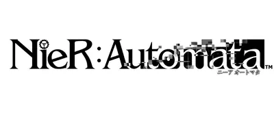 Logo for NieR: Automata featuring the game title with digital glitch effects, a well-known action role-playing game by PlatinumGames and Square Enix.