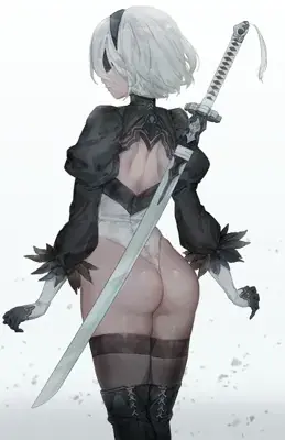 Digital art of 2B from NieR:Automata with her sword.