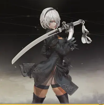 Digital art of 2B from NieR:Automata holding her katana.